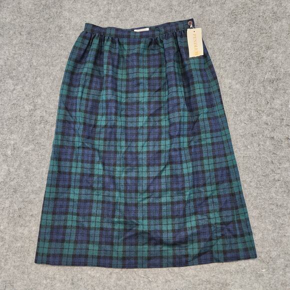 VTG Pendleton Womens 12 Pleated Midi Skirt Black Watch Tartan Plaid Virgin Wool - Picture 3 of 16